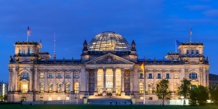 reichstag or bundestag building in berlin, germany, at night
